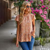 Picture of Bohemian Floral Short Sleeve Blouse for a Chic Spring/Summer Look - Round Neck Flutter Sleeves - Floral Print Blouse/Shirt for Women & Girls