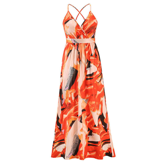 Picture of Chic Spring/Summer Look Bohemian Floral Suspender Dresses - V-Neck Boho Long Maxi Dress - Beach/Wedding Party Camisole Dress for Girls