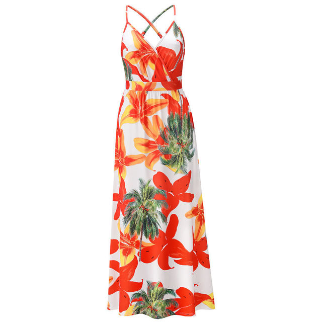 Picture of Chic Spring/Summer Look Bohemian Floral Suspender Dresses - V-Neck Boho Long Maxi Dress - Beach/Wedding Party Camisole Dress for Girls