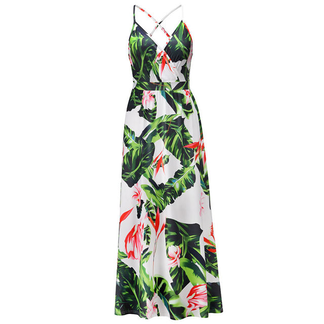 Picture of Chic Spring/Summer Look Bohemian Floral Suspender Dresses - V-Neck Boho Long Maxi Dress - Beach/Wedding Party Camisole Dress for Girls