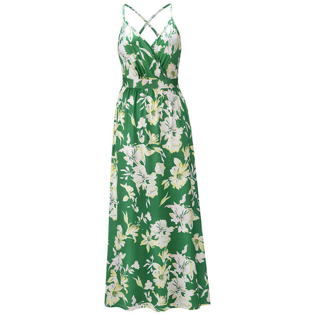 Picture of Chic Spring/Summer Look Bohemian Floral Suspender Dresses - V-Neck Boho Long Maxi Dress - Beach/Wedding Party Camisole Dress for Girls