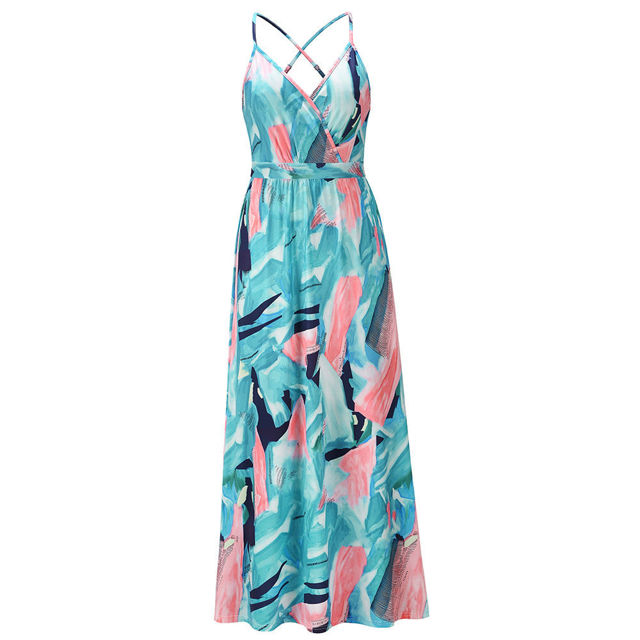 Picture of Chic Spring/Summer Look Bohemian Floral Suspender Dresses - V-Neck Boho Long Maxi Dress - Beach/Wedding Party Camisole Dress for Girls