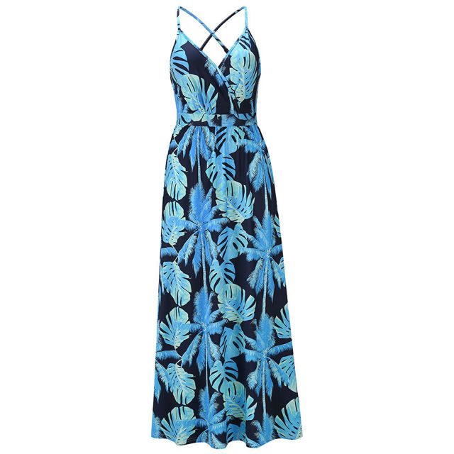 Picture of Chic Spring/Summer Look Bohemian Floral Suspender Dresses - V-Neck Boho Long Maxi Dress - Beach/Wedding Party Camisole Dress for Girls