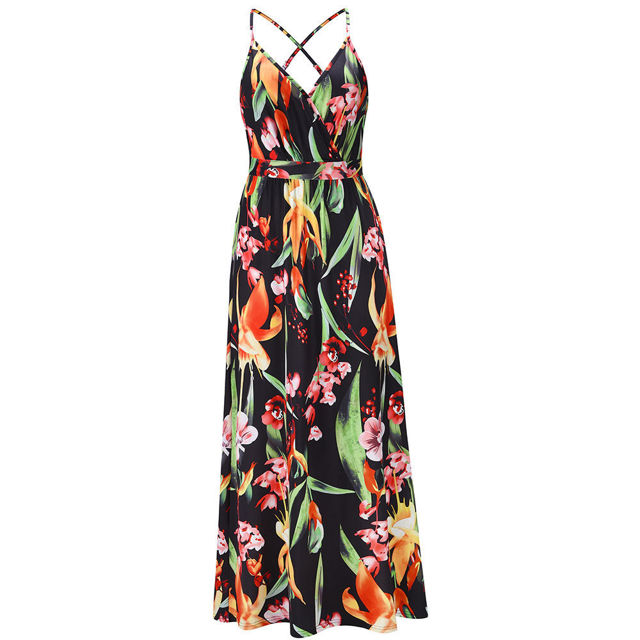 Picture of Chic Spring/Summer Look Bohemian Floral Suspender Dresses - V-Neck Boho Long Maxi Dress - Beach/Wedding Party Camisole Dress for Girls