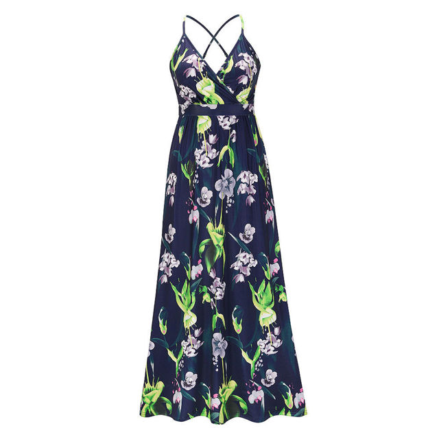 Picture of Chic Spring/Summer Look Bohemian Floral Suspender Dresses - V-Neck Boho Long Maxi Dress - Beach/Wedding Party Camisole Dress for Girls