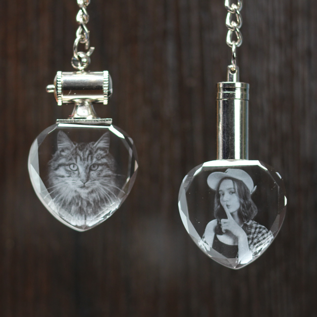 Picture of Personalized 2D or 3D Crystal Photo Keychain Gift in Heart - Custom Photo Keychain - Pet Lover Gift
